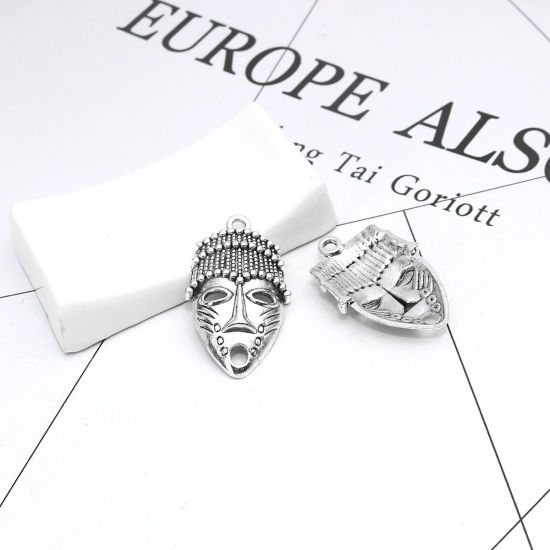 Image de Pendentifs en Alliage de Zinc Masque Argent Vieilli Creux 3.3cm x 2cm, 20 Pcs