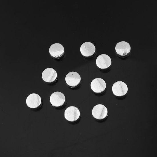 Imagen de Zamak Cuentas Plano Redondo Plata Antigua Aprox 7mm x 6mm, Agujero: Aprox 1.4mm, 100 Unidades