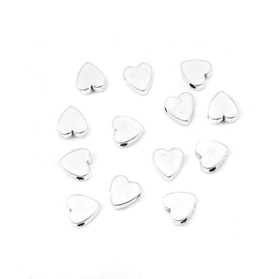 Immagine di Lega di Zinco Perline Cuore Argento Antico Circa 8mm x 8mm, Foro:Circa 1.8mm, 100 Pz