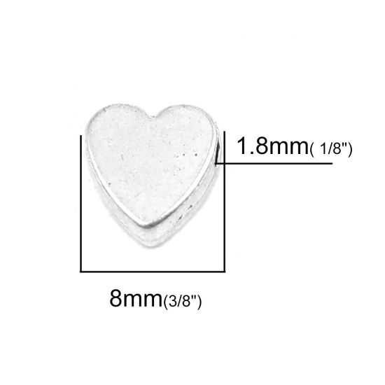 Immagine di Lega di Zinco Perline Cuore Argento Antico Circa 8mm x 8mm, Foro:Circa 1.8mm, 100 Pz