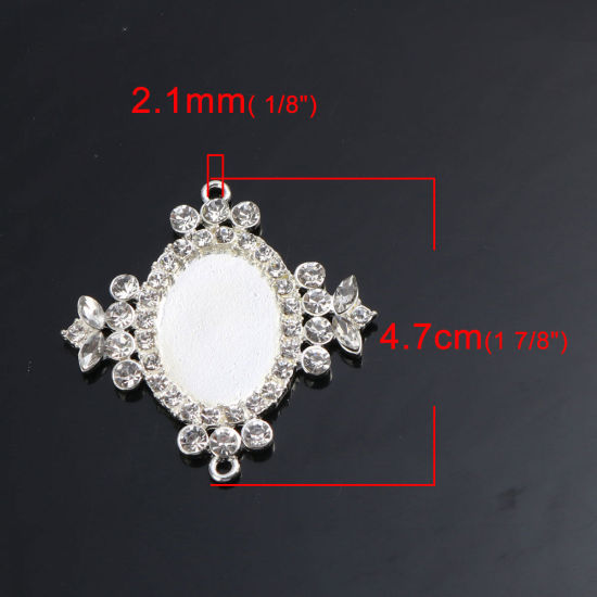 Picture of Zinc Based Alloy Cabochon Settings Connectors Findings Oval Silver Plated Clear Rhinestone (Fits 25mmx18mm) 47mm x 46mm, 1 Piece