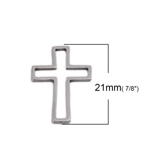 Imagen de 304 Acero Inoxidable Conectores de Marco Cruz Tono de Plata Hueco 21mm x 14mm, 20 Unidades