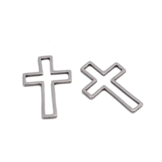 Imagen de 304 Acero Inoxidable Conectores de Marco Cruz Tono de Plata Hueco 21mm x 14mm, 20 Unidades