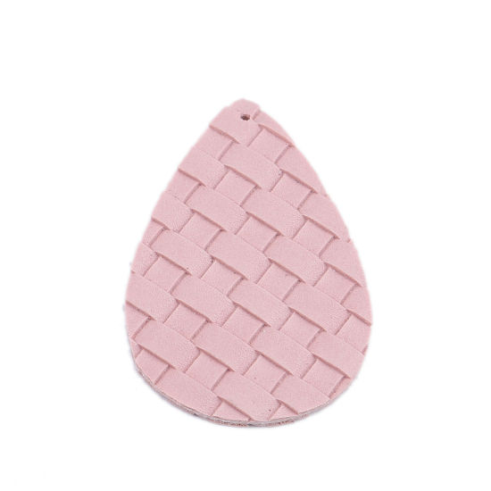 Picture of PU Leather Pendants Drop Light Pink Bamboo Weaving 56mm x 38mm, 10 PCs