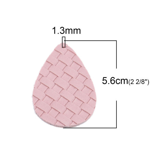 ポリウレタン ペンダント 滴 ドロップ 薄ピンク 竹織り 56mm x 38mm、 10 個 の画像
