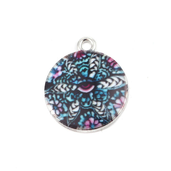 Picture of Zinc Based Alloy Charms Round Silver Tone Multicolor 22mm x 18mm, 10 PCs