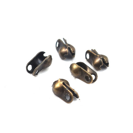 Iron Based Alloy Bead Tips (Knot Cover) Clamshell Antique Bronze (Fits Chain Size: 2.4mm) 6mm x 4mm, 500 PCs