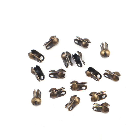 Bild von Eisenlegierung Quetschkalotten Klappkapseln Bronzefarbe (Für Kette: 2.4mm) 6mm x 4mm, 500 Stück