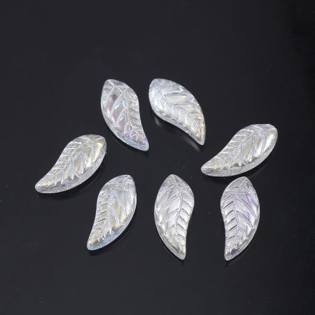 Bild von Glas Perlen Blätter Weiß AB Farbe ca. 16mm x 8mm, Loch: 0.9mm, 50 Stück