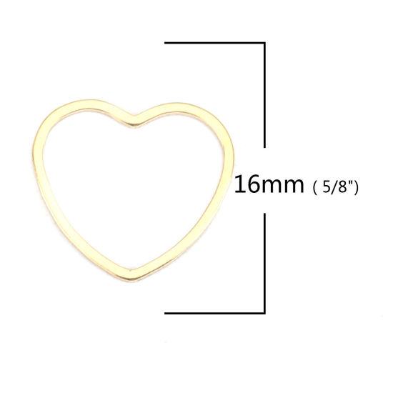 Picture of 304 Stainless Steel Frame Connectors Heart Gold Plated Hollow 16mm x 15mm, 10 PCs