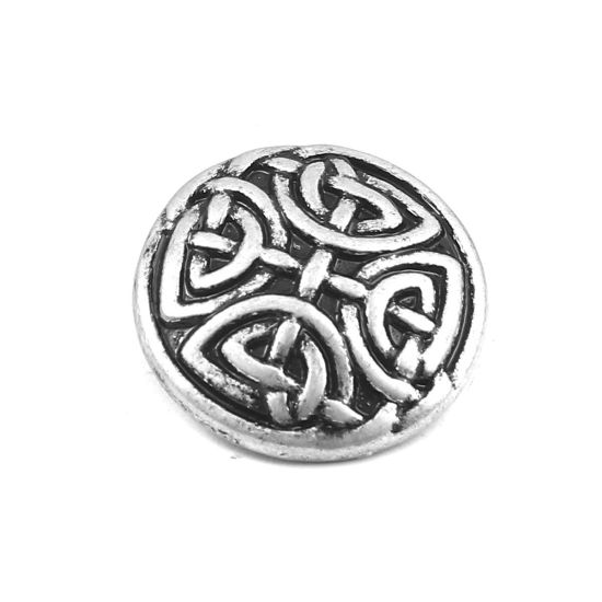 Изображение Цинковый Сплав Пуговицы с Ручкой Античное Серебро Круглые Кельтские узлы 17мм диаметр, 10 ШТ