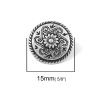 Picture of Zinc Based Alloy Sewing Shank Buttons Round Antique Silver Color Flower Carved 15mm Dia., 10 PCs