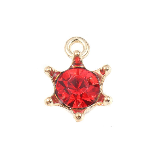 Picture of Zinc Based Alloy Charms Crown Gold Plated Red Rhinestone 16mm x 11mm, 30 PCs