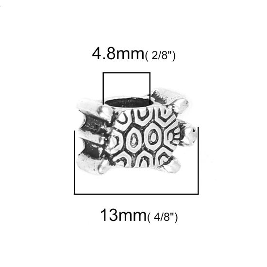 Immagine di Lega di Zinco Perline Tartaruga Argento Antico Circa 13mm x 9mm, Foro:Circa 4.8mm, 10 Pz