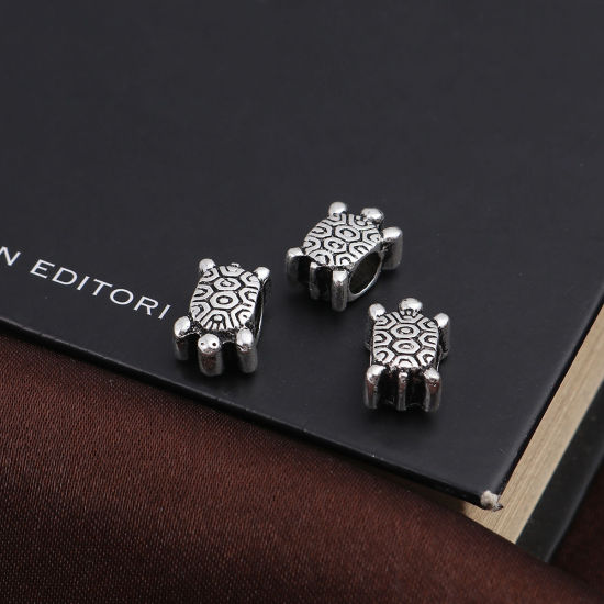 Immagine di Lega di Zinco Perline Tartaruga Argento Antico Circa 13mm x 9mm, Foro:Circa 4.8mm, 10 Pz