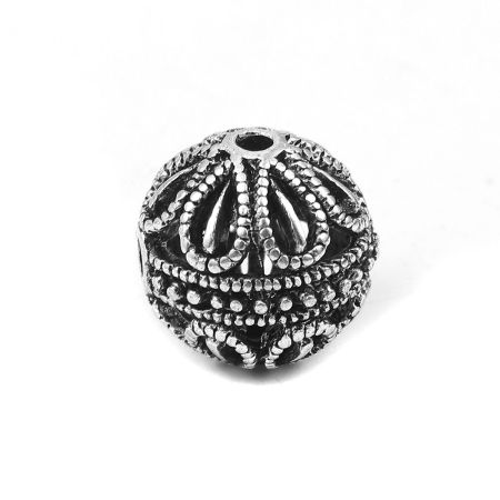 Immagine di Lega di Zinco Perline Tondo Argento Antico Filigrana Circa 14mm Dia, Foro:Circa 2.1mm, 10 Pz
