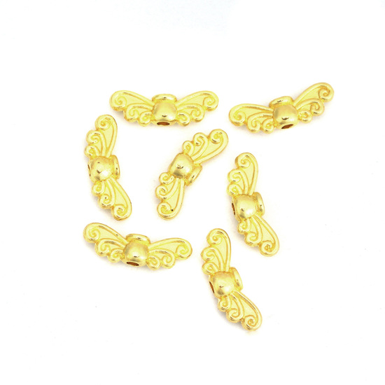 Immagine di Lega di Zinco Perline Ali Oro Placcato Intagliato Scolpisce Circa 14mm x 5mm, Foro:Circa 1.5mm, 100 Grammi (Circa 280 Pz)