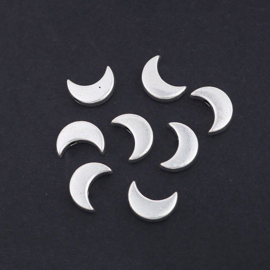 Immagine di Lega di Zinco Perline Luna Argento Antico Circa 11mm x 8mm, Foro:Circa 1.9mm, 50 Pz