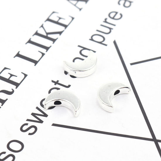 Immagine di Lega di Zinco Perline Luna Argento Antico Circa 11mm x 8mm, Foro:Circa 1.9mm, 50 Pz