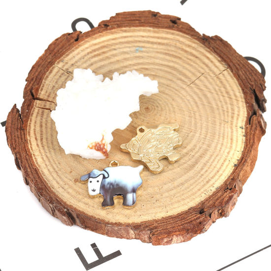 Picture of Zinc Based Alloy Charms Sheep Gold Plated Dark Gray Enamel 21mm x 17mm, 10 PCs