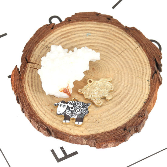 Picture of Zinc Based Alloy Charms Sheep Gold Plated Black Enamel 21mm x 17mm, 10 PCs