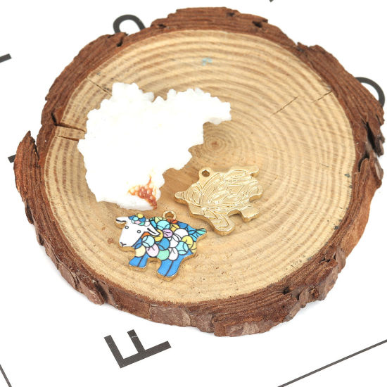 Picture of Zinc Based Alloy Charms Sheep Gold Plated Multicolor Enamel 21mm x 17mm, 10 PCs