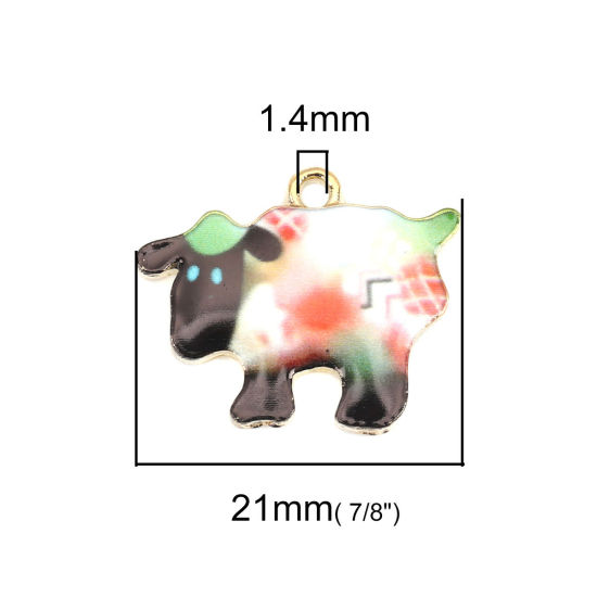 Picture of Zinc Based Alloy Charms Sheep Gold Plated Multicolor Enamel 21mm x 17mm, 10 PCs