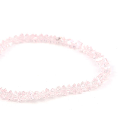 Image de Perles en Verre Triangle Rose Clair Transparent 6mm x 6mm, Trou: 1.3mm, 40cm - 34cm long, 1 Enfilade (env. 120 - 80 Pcs/Enfilade)