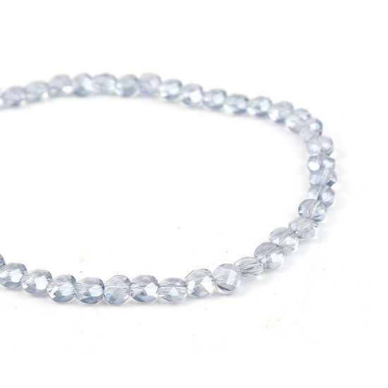 Picture of Glass Beads Flat Round Steel Gray Transparent Faceted About 6mm Dia, Hole: Approx 1mm, 56cm(22") - 45cm(17 6/8") long, 1 Strand (Approx 95 - 80 PCs/Strand)