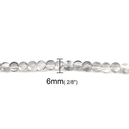 Bild von Glas Perlen Flachrund Grau Transparent Facettiert ca. 6mm D., Loch: 1mm, 56cm - 45cm lang, 1 Strang (ca. 95 - 80 Stück/Strang)