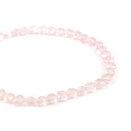 Picture of Glass Beads Flat Round Light Pink Transparent Faceted About 6mm Dia, Hole: Approx 1mm, 56cm(22") - 45cm(17 6/8") long, 1 Strand (Approx 95 - 80 PCs/Strand)