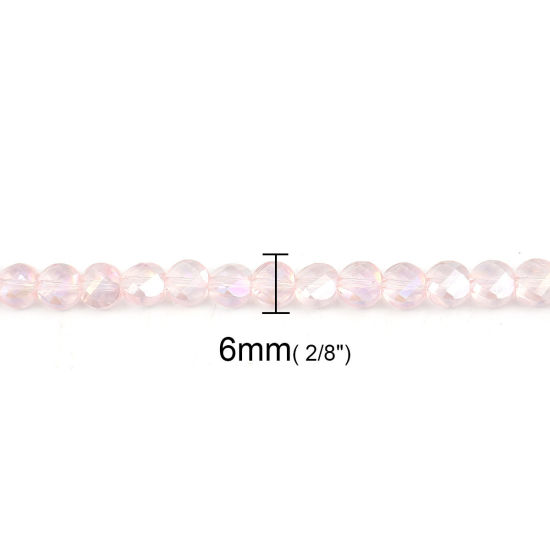 Bild von Glas Perlen Flachrund Hellrosa Transparent Facettiert ca. 6mm D., Loch: 1mm, 56cm - 45cm lang, 1 Strang (ca. 95 - 80 Stück/Strang)