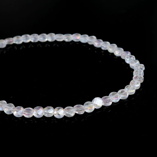 Picture of Glass Beads Flat Round White Transparent Faceted About 6mm Dia, Hole: Approx 1mm, 56cm(22") - 45cm(17 6/8") long, 1 Strand (Approx 95 - 80 PCs/Strand)