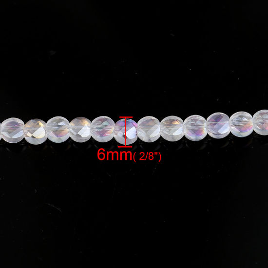 Bild von Glas Perlen Flachrund Weiß Transparent Facettiert ca. 6mm D., Loch: 1mm, 56cm - 45cm lang, 1 Strang (ca. 95 - 80 Stück/Strang)