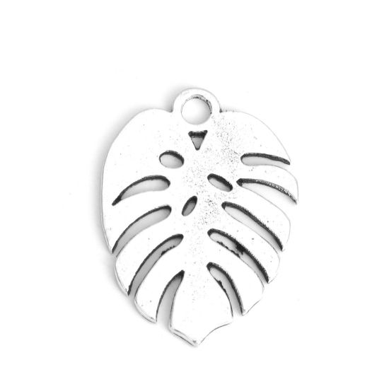 Imagen de Zamak Colgantes Hoja Plata Antigua 34mm x 25mm, 10 Unidades