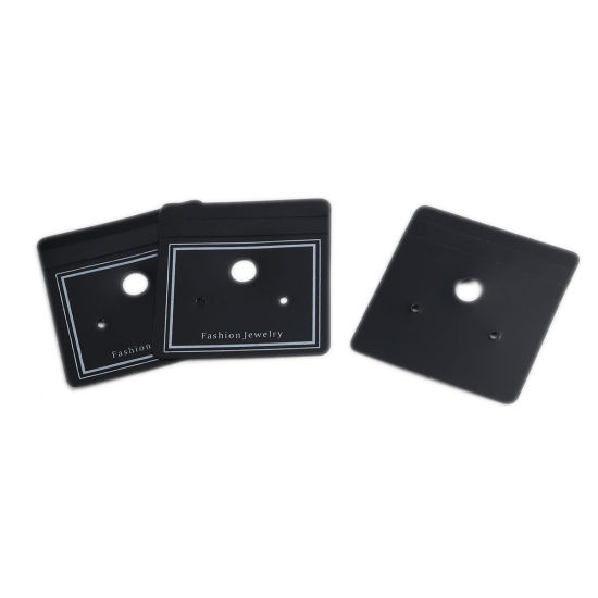 Bild von PVC Schmuck Ohrringe Display Karte Rechteck Schwarz kann aufgehängt 4.5cm x 4.5cm, 10 Blätter