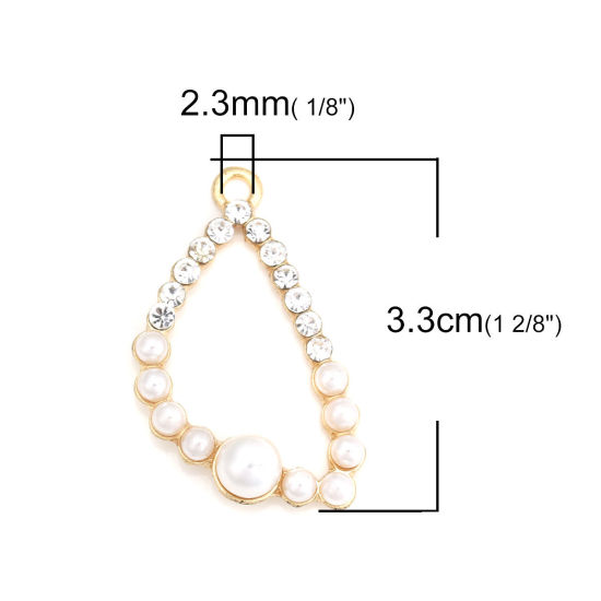 Imagen de Zamak Colgantes Irregular Chapado en Oro Transparente Rhinestone Imitación de perla 3.3cm x 2.1cm, 5 Unidades