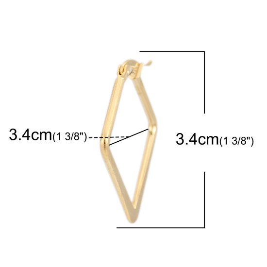 Imagen de 304 Acero Inoxidable Pendientes Círculos Chapado en Oro Diamond 3.4cm x 3.4cm, Post/ Wire Size: (17 gauge), 1 Par