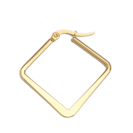 Imagen de 304 Acero Inoxidable Pendientes Círculos Chapado en Oro Diamond 3.4cm x 3.4cm, Post/ Wire Size: (17 gauge), 1 Par