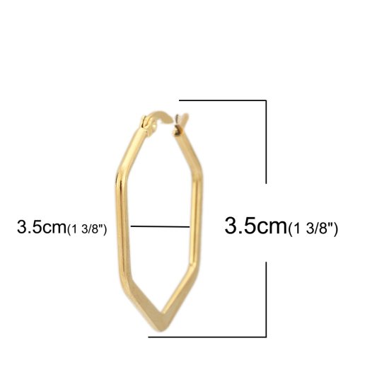 Immagine di 304 Acciaio Inossidabile orecchino cerchio Oro Placcato Esagono 3.5cm x 3.5cm, Posta / Filo Dimensione: (17 misura), 1 Paio