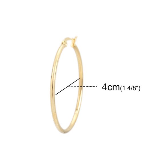 Imagen de 304 Acero Inoxidable Pendientes Círculos Chapado en Oro Ronda 4cm Dia., Post/ Wire Size: (17 gauge), 1 Par
