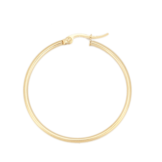 Imagen de 304 Acero Inoxidable Pendientes Círculos Chapado en Oro Ronda 4cm Dia., Post/ Wire Size: (17 gauge), 1 Par