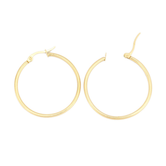 Image de Boucles d'Oreilles Créole Anneaux en 304 Acier Inoxydable Doré Rond 3cm Dia., Epaisseur de Fil: (17 gauge), 1 Paire