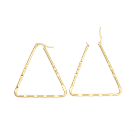 304 Acero Inoxidable Pendientes Círculos Chapado en Oro Triángulo Tallado 4.8cm x 4.4cm, Post/ Wire Size: (17 gauge), 1 Par
