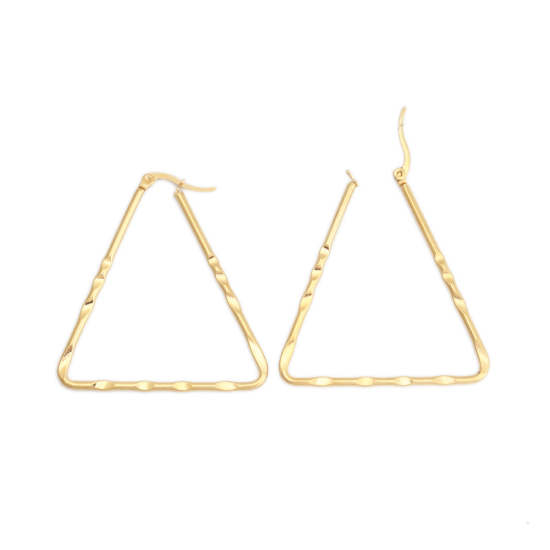 Immagine di 304 Acciaio Inossidabile orecchino cerchio Oro Placcato Triangolo Intagliato 4.8cm x 4.4cm, Posta / Filo Dimensione: (17 misura), 1 Paio