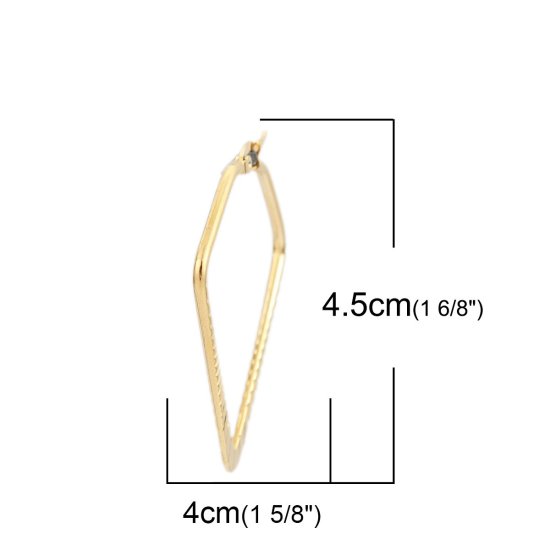 Imagen de 304 Acero Inoxidable Pendientes Círculos Chapado en Oro Diamante Raya 4.5cm x 4cm, Post/ Wire Size: (17 gauge), 1 Par