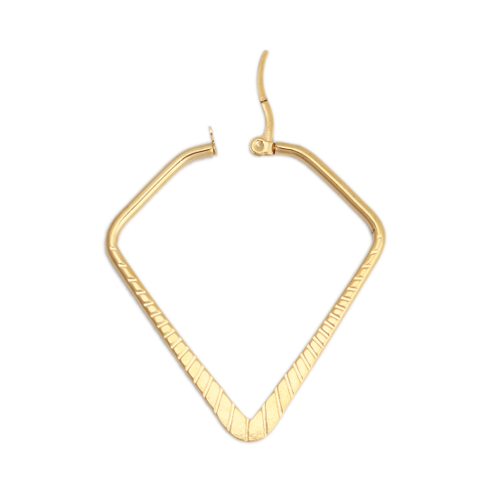 Imagen de 304 Acero Inoxidable Pendientes Círculos Chapado en Oro Diamante Raya 4.5cm x 4cm, Post/ Wire Size: (17 gauge), 1 Par