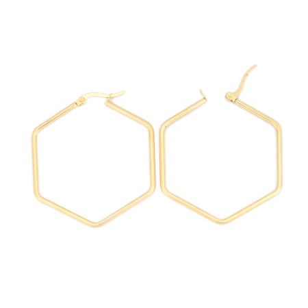 304 Acero Inoxidable Pendientes Círculos Chapado en Oro Hexágono 4.5cm x 4.1cm, Post/ Wire Size: (17 gauge), 1 Par