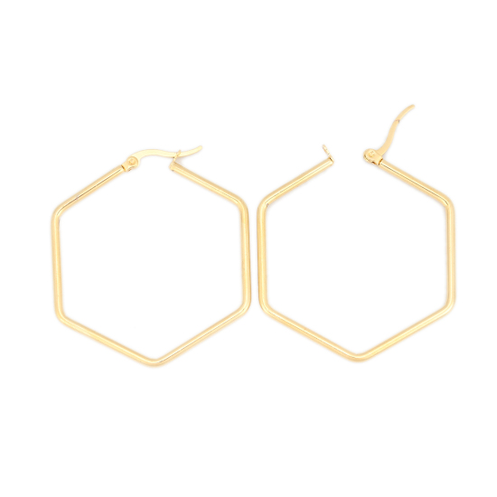 Immagine di 304 Acciaio Inossidabile orecchino cerchio Oro Placcato Esagono 4.5cm x 4.1cm, Posta / Filo Dimensione: (17 misura), 1 Paio