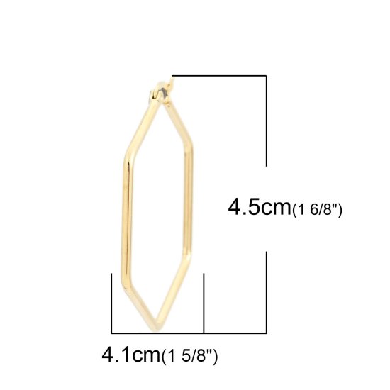Immagine di 304 Acciaio Inossidabile orecchino cerchio Oro Placcato Esagono 4.5cm x 4.1cm, Posta / Filo Dimensione: (17 misura), 1 Paio